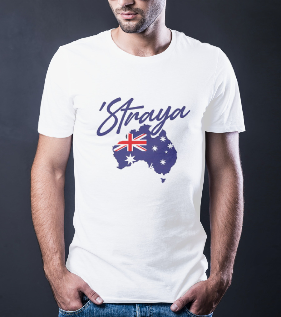 Straya Aussie Map With Australian Flag And Stars T-Shirt