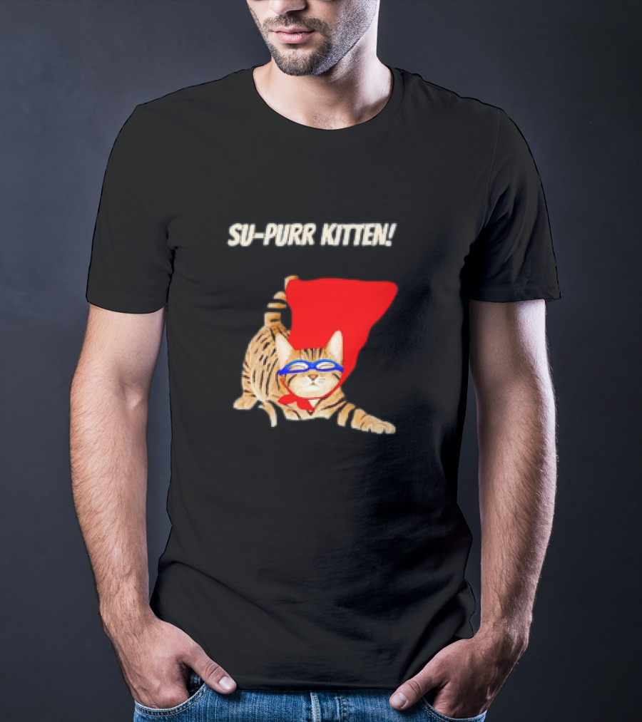 Su-Purr Kitten Cute Super Hero Cat Meme With Red Cape And Mask T-Shirt