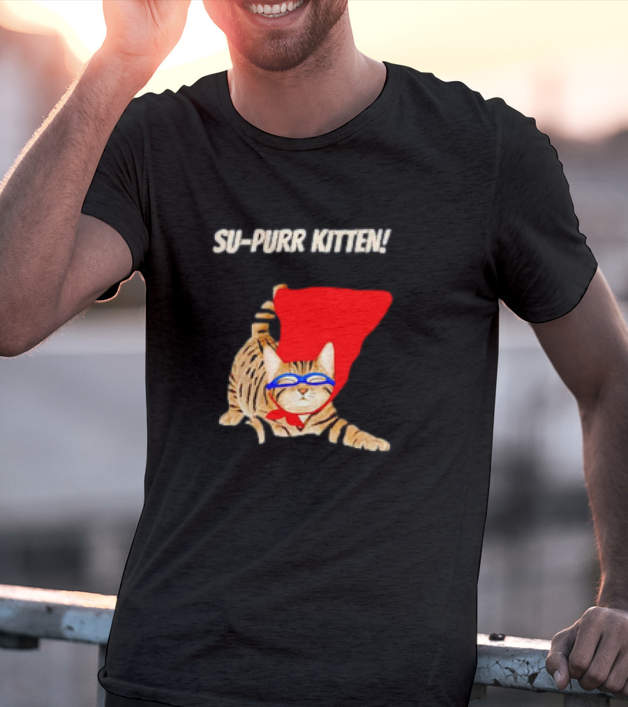 Su-Purr Kitten Cute Super Hero Cat Meme With Red Cape And Mask T-Shirt