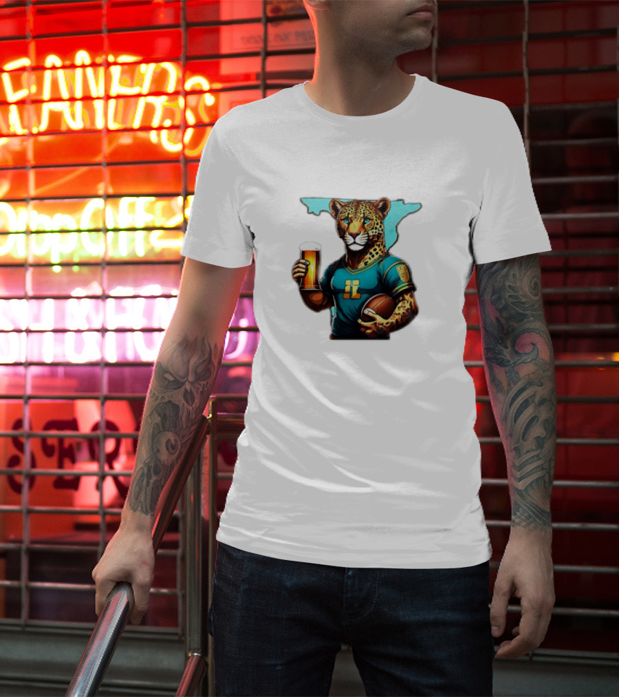 Jacksonville Jaguars Fan Jaguar With Beer And Football T-Shirt