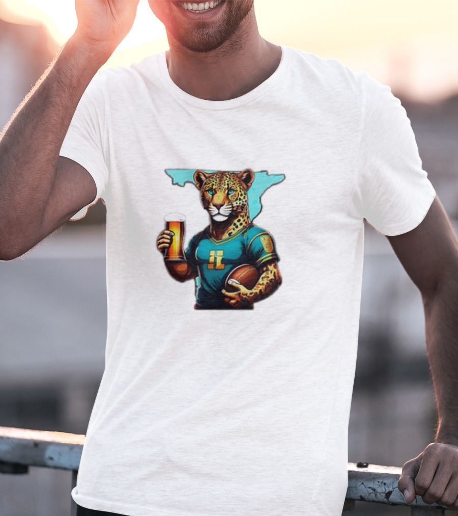 Jacksonville Jaguars Fan Jaguar With Beer And Football T-Shirt