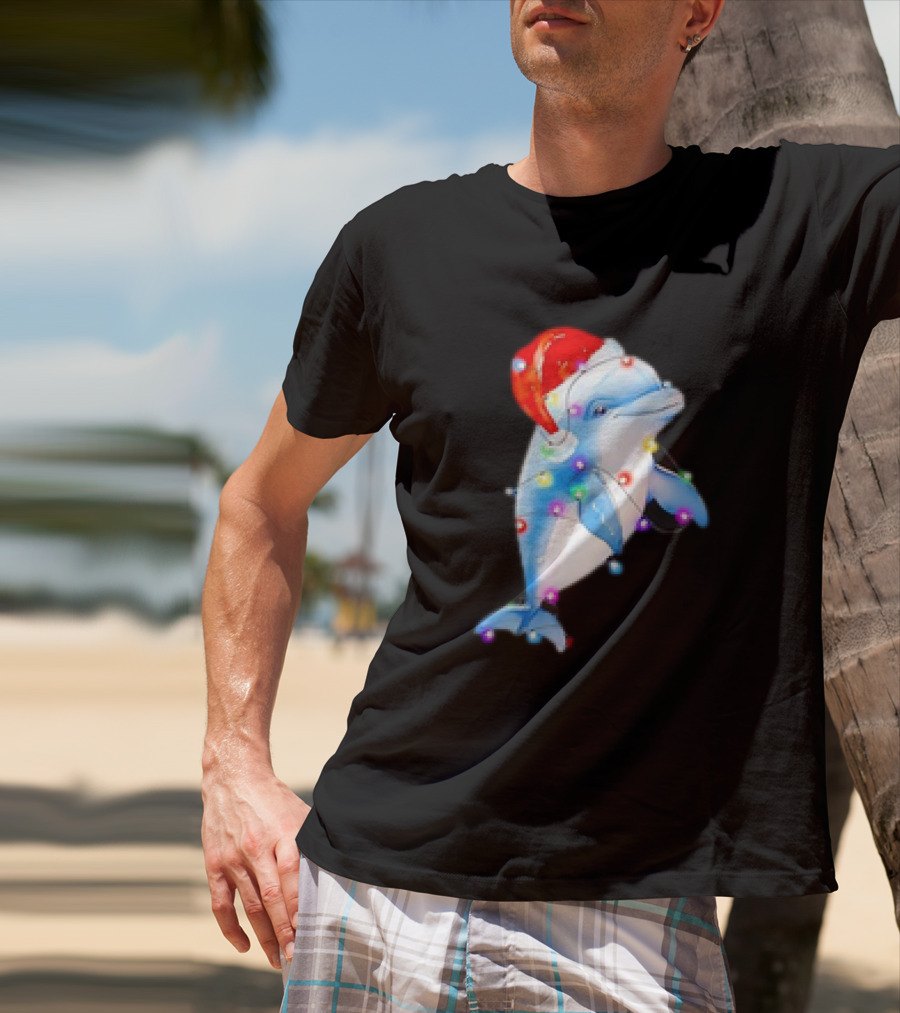 Dolphin Santa Hat Christmas Lights T-Shirt