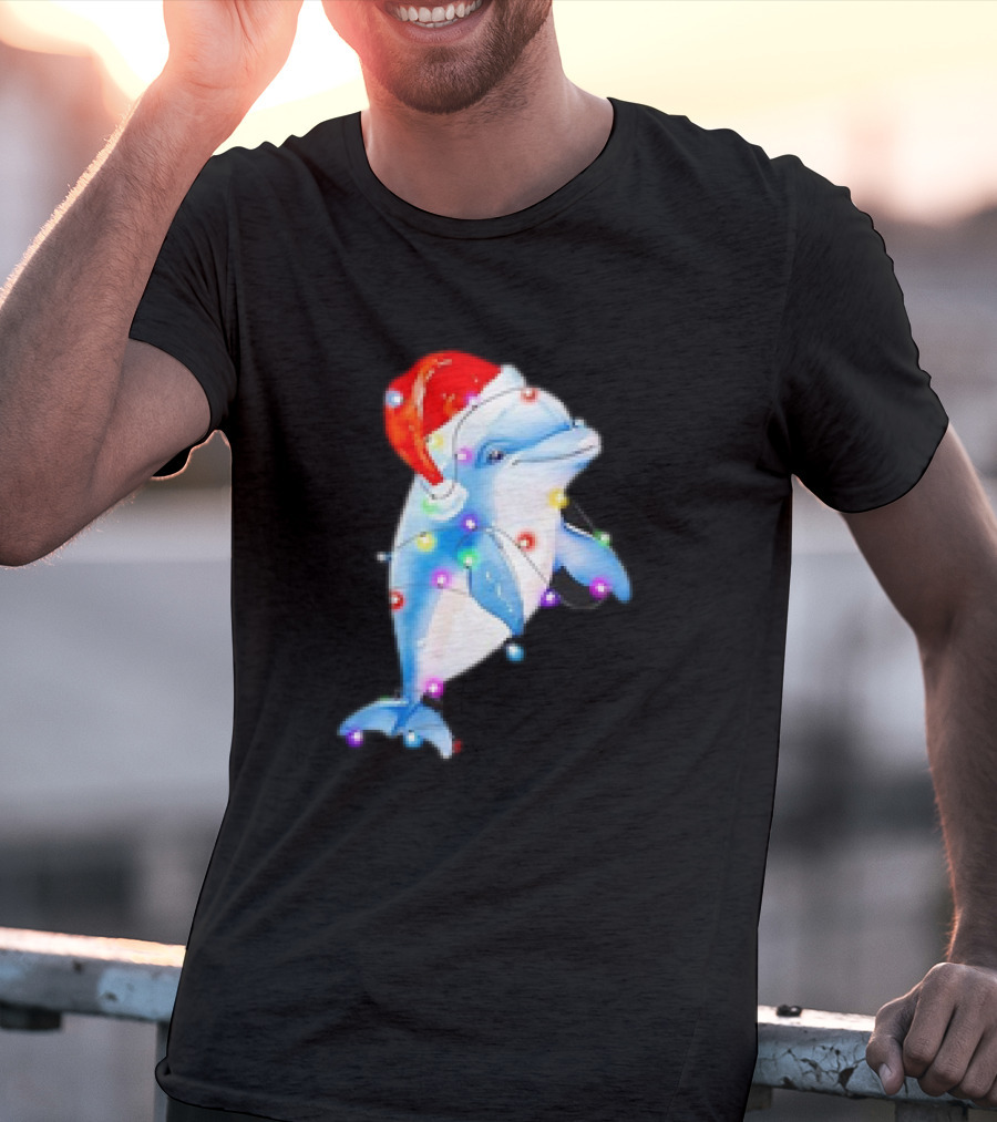 Dolphin Santa Hat Christmas Lights T-Shirt