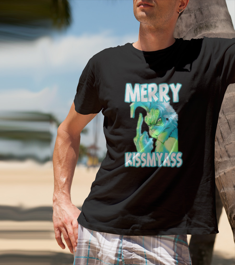 Merry Kiss My Ass Grinch Middle Finger T-Shirt