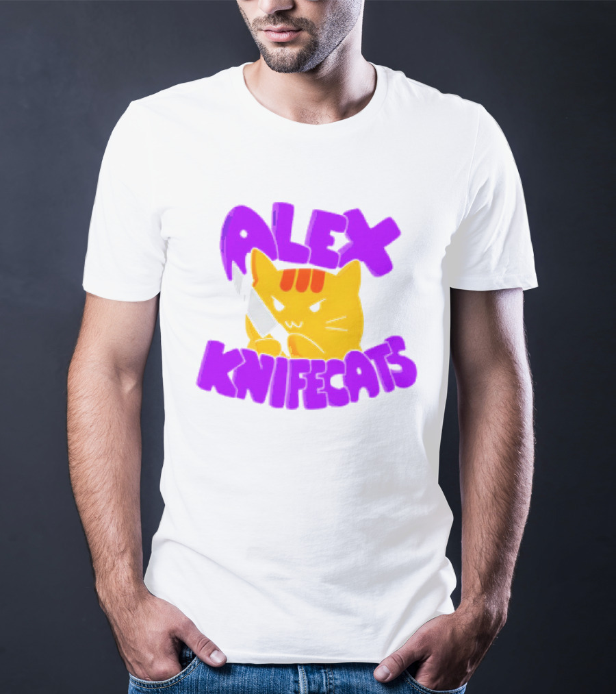 Alex Knifecats Orange Cat Purple Text T-Shirt