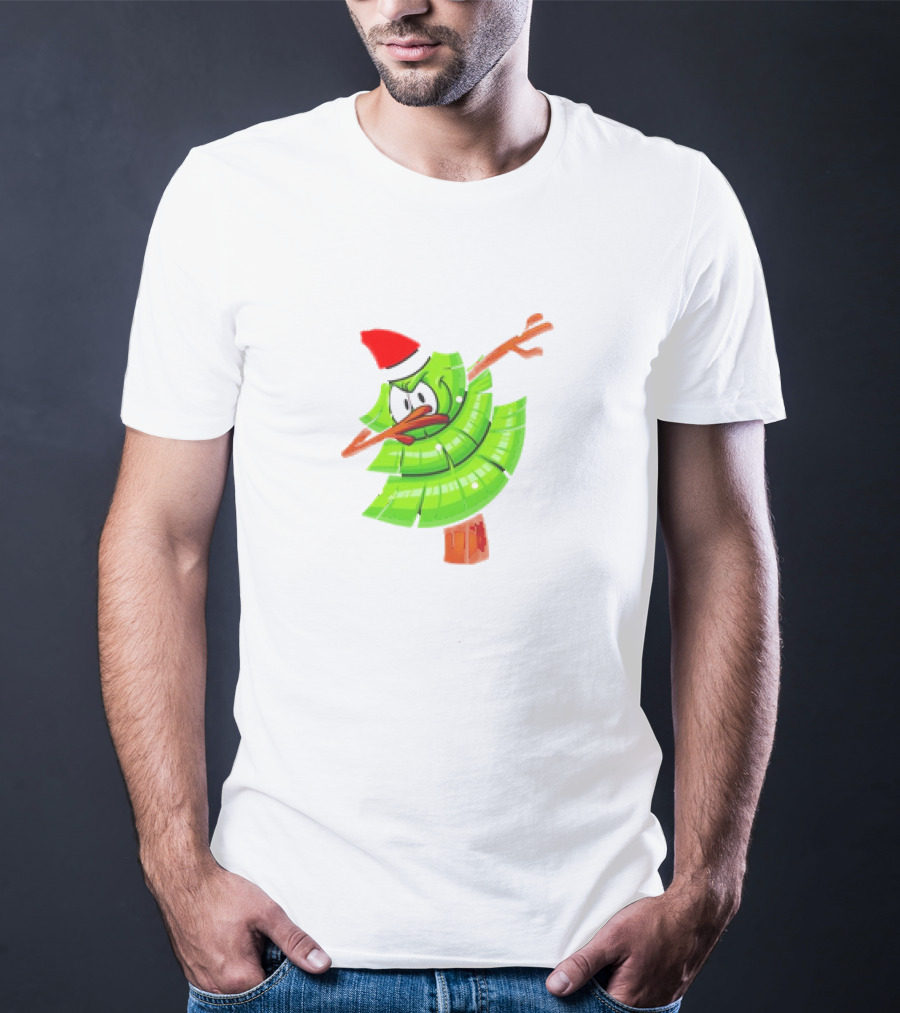 Dabbing Through The Snow Christmas Tree With Santa Hat Cartoon T-Shirt
