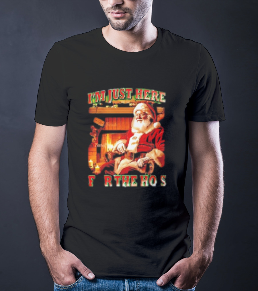 Santa I'm Just Here For The Ho's Christmas Fireplace Scene T-Shirt