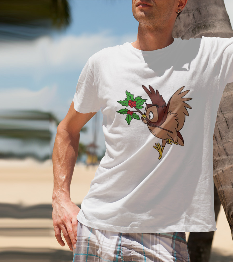 Owl With Holly Branch Festive Christmas Classic T-Shirt
