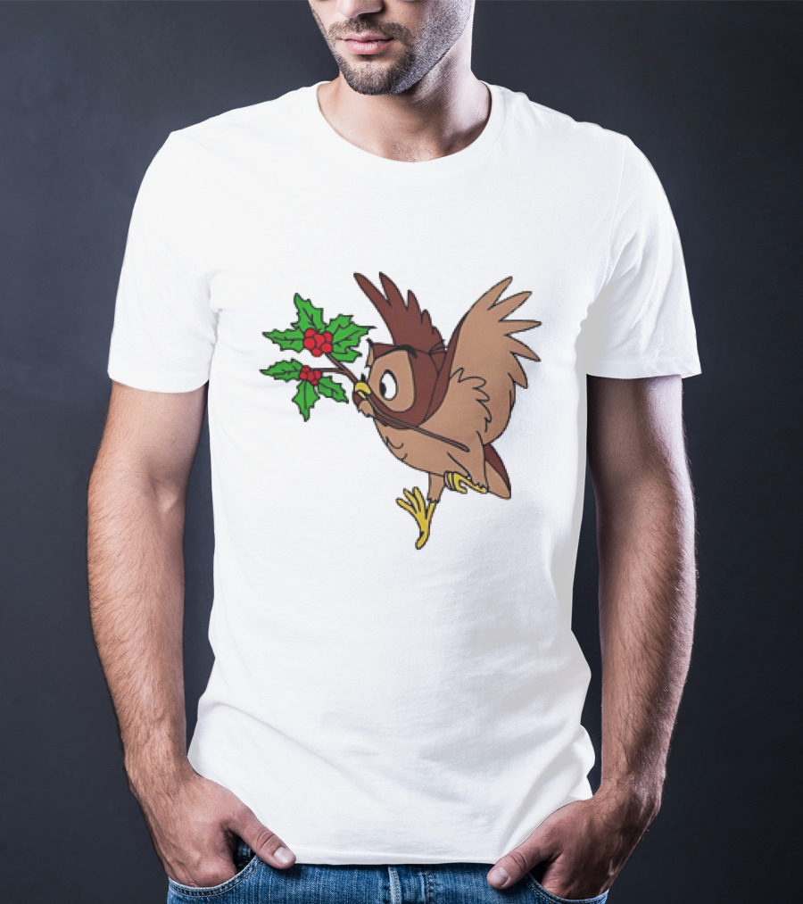 Owl With Holly Branch Festive Christmas Classic T-Shirt