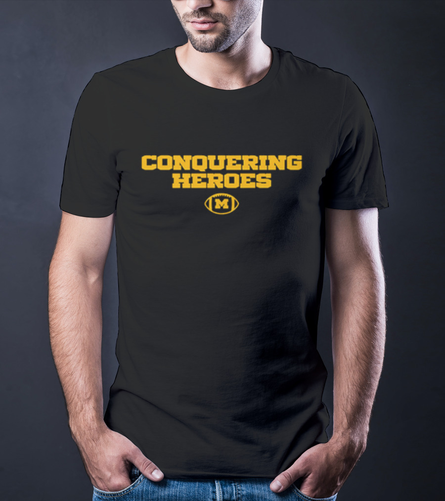 Dave Portnoy Wearing Conquering Heroes Michigan Wolverines M Logo Football T-Shirt