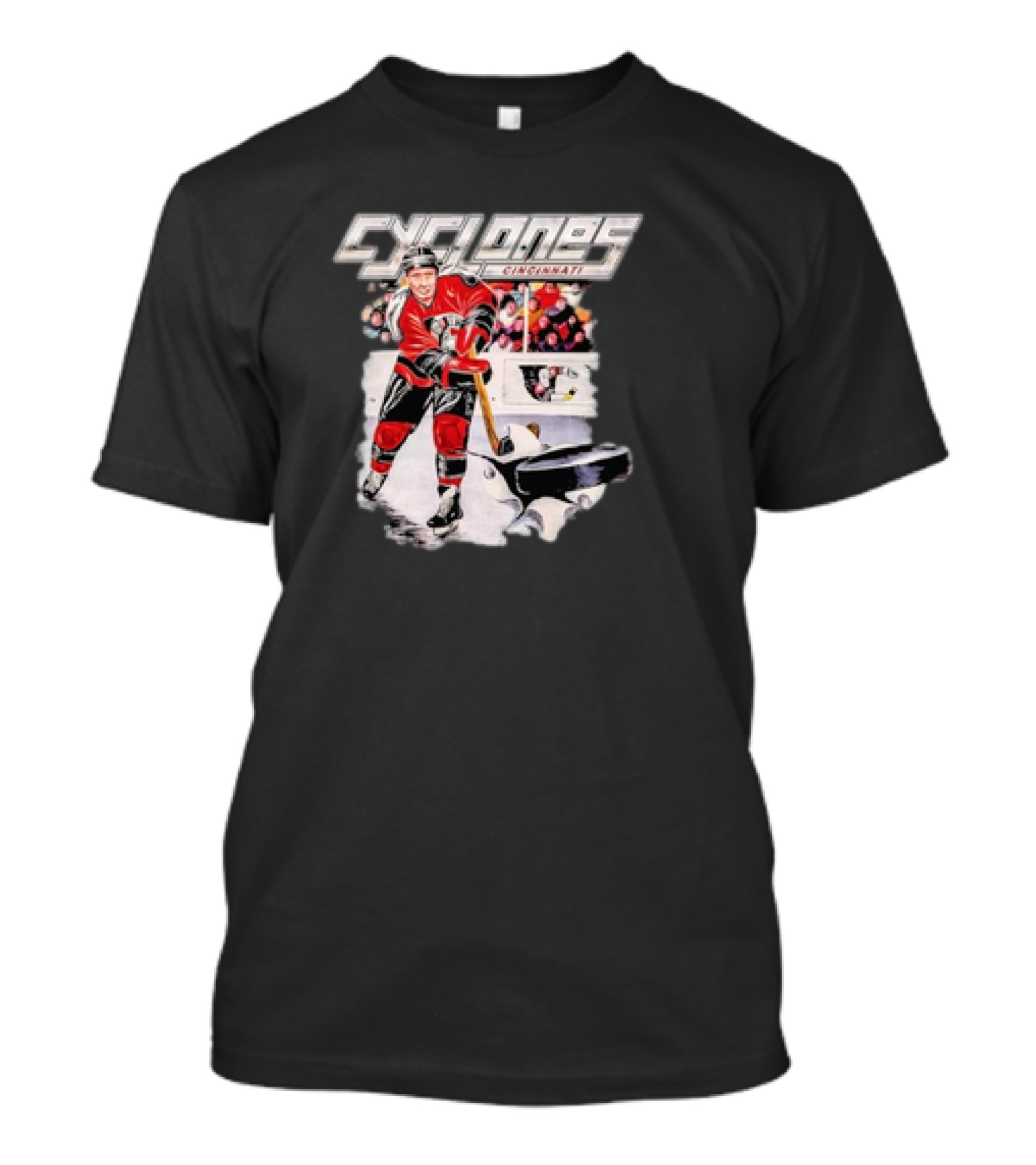 Cincinnati Cyclones Vintage Hockey Player Action Scene T-Shirt