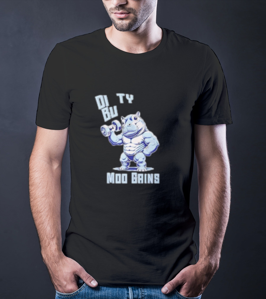 Dirty Bulk Hippo Lifting Moo Gains Gym T-Shirt