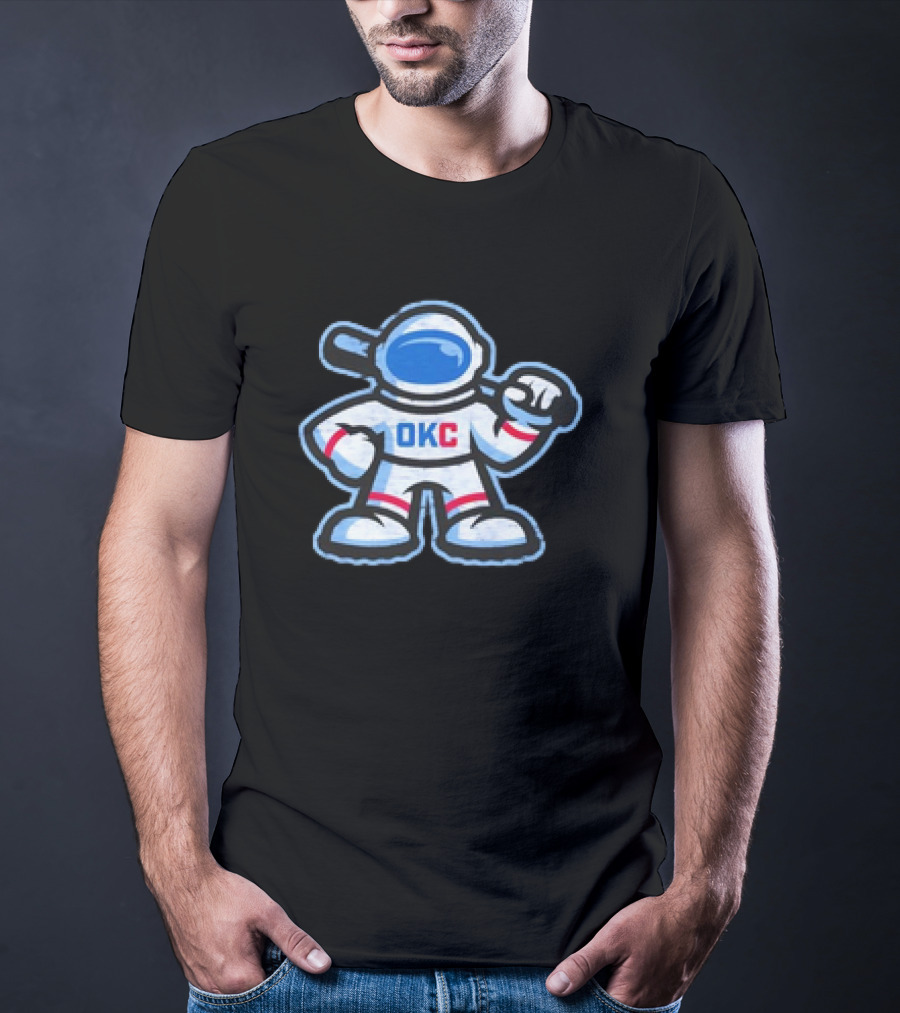 OKC Comets Astronaut Baseball Mascot With Bat T-Shirt