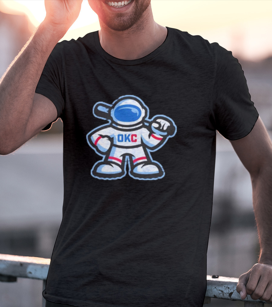 OKC Comets Astronaut Baseball Mascot With Bat T-Shirt