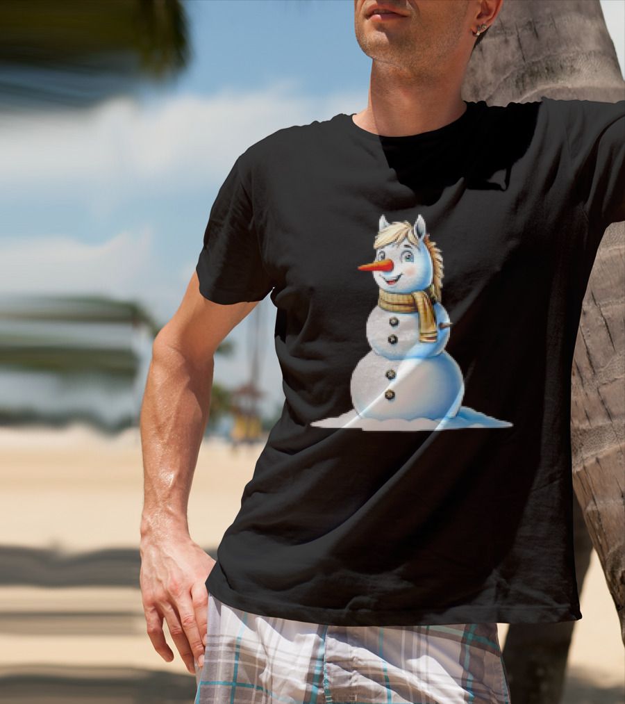 Horse Snowman Wearing Scarf Christmas T-Shirt