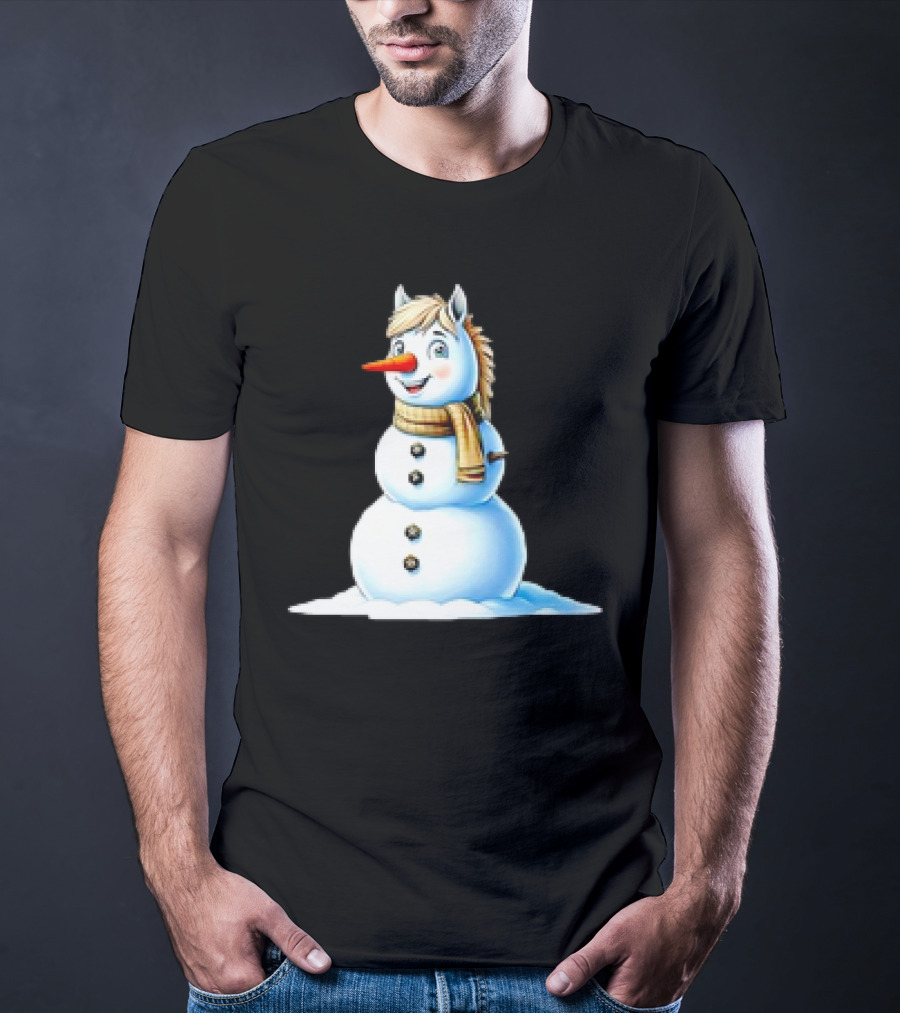 Horse Snowman Wearing Scarf Christmas T-Shirt