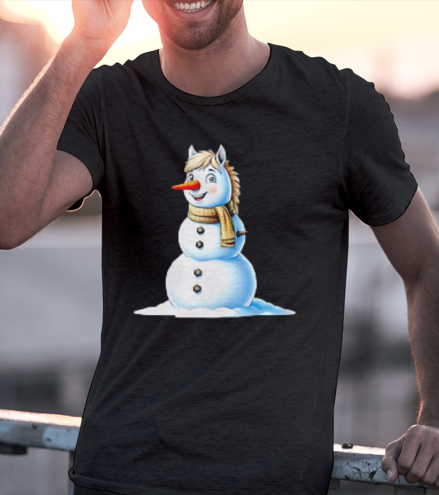 Horse Snowman Wearing Scarf Christmas T-Shirt