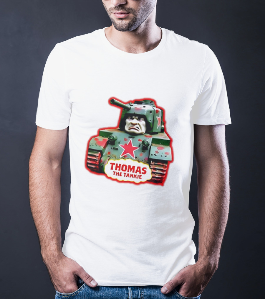 THOMAS THE TANKIE Green Camouflage Tank Red Star Cartoon Face T-Shirt