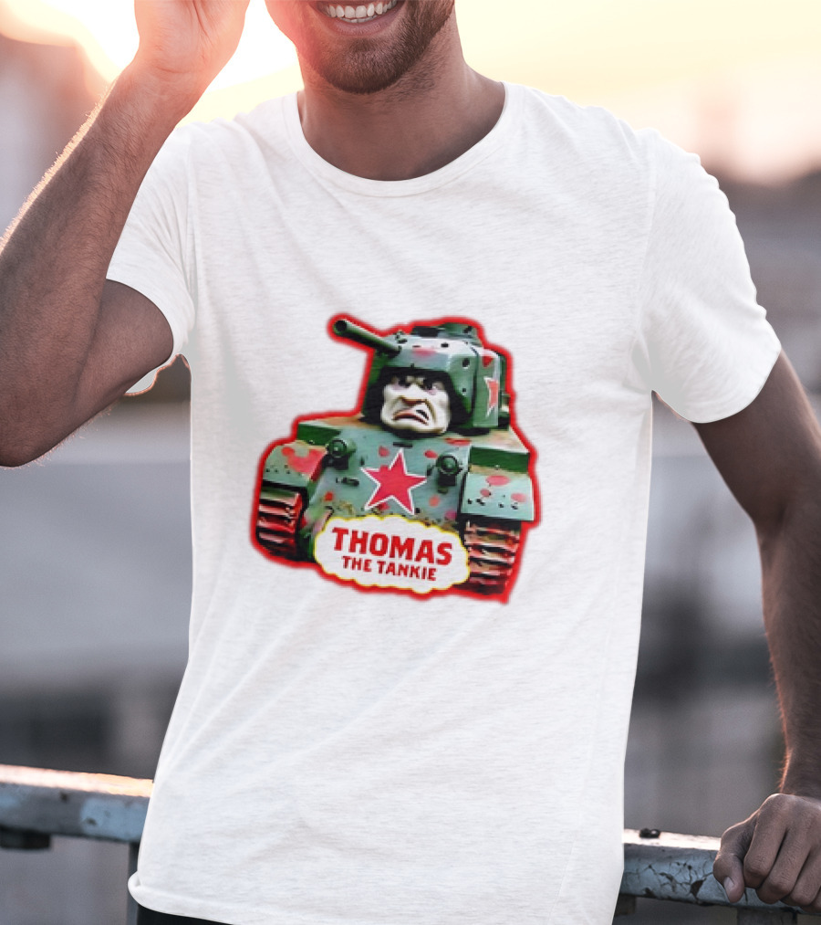 THOMAS THE TANKIE Green Camouflage Tank Red Star Cartoon Face T-Shirt