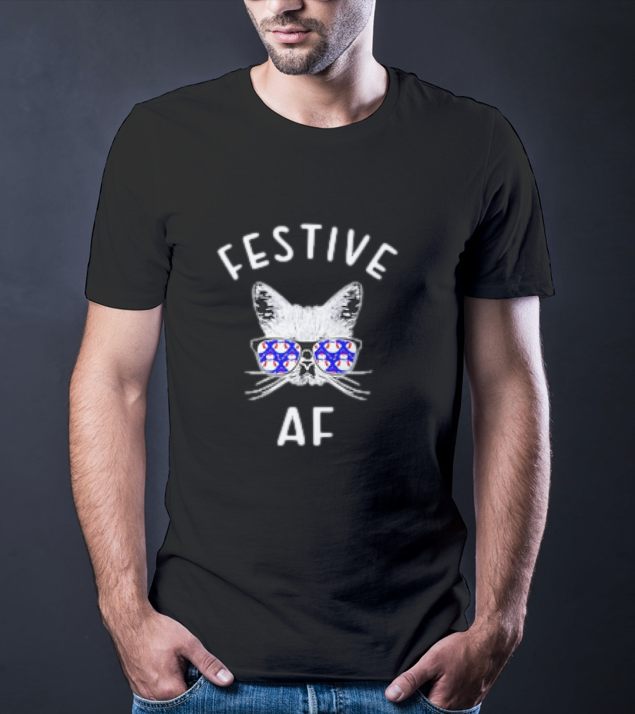 Festive AF Cat With Christmas Snowman Sunglasses T-Shirt