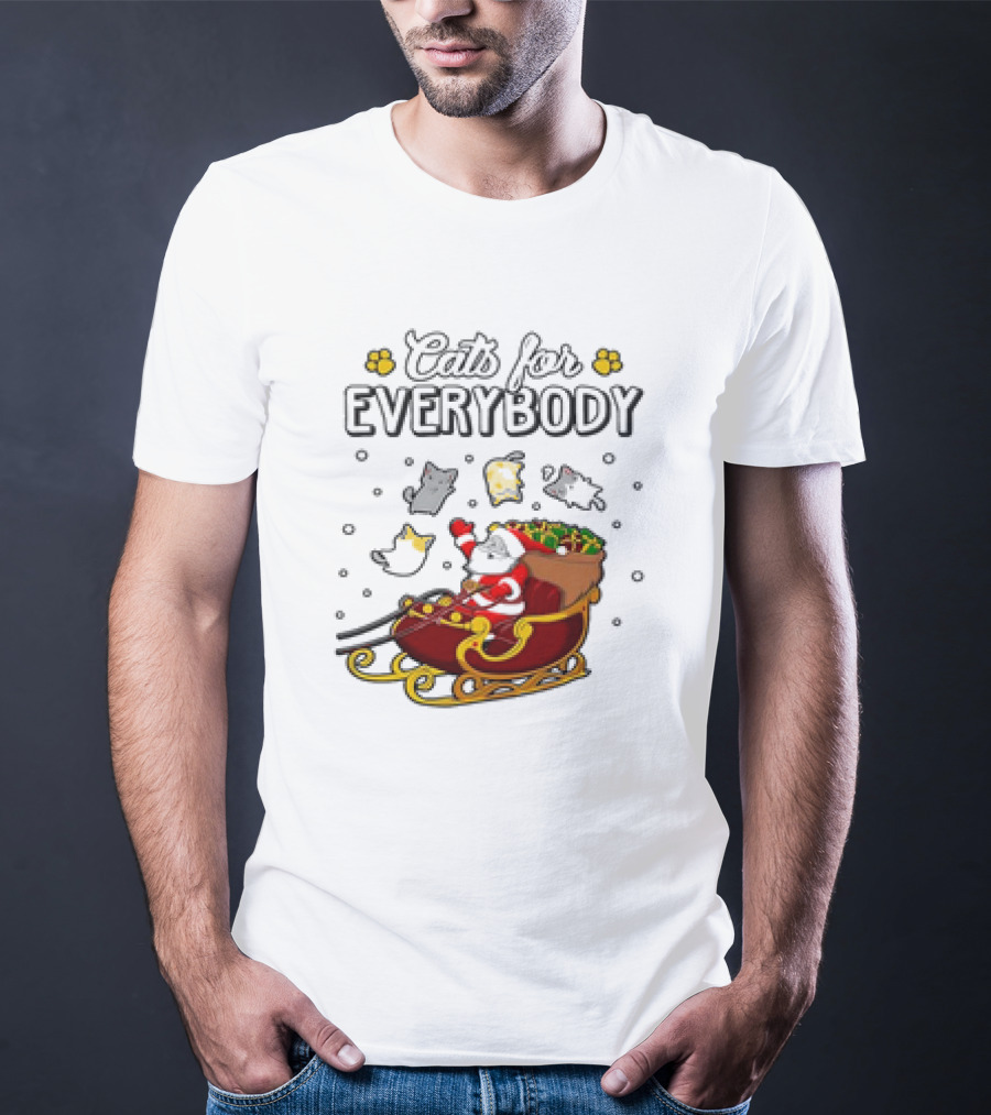 Cats For Everybody Santa Sleigh With Christmas Cats Merry Xmas T-Shirt