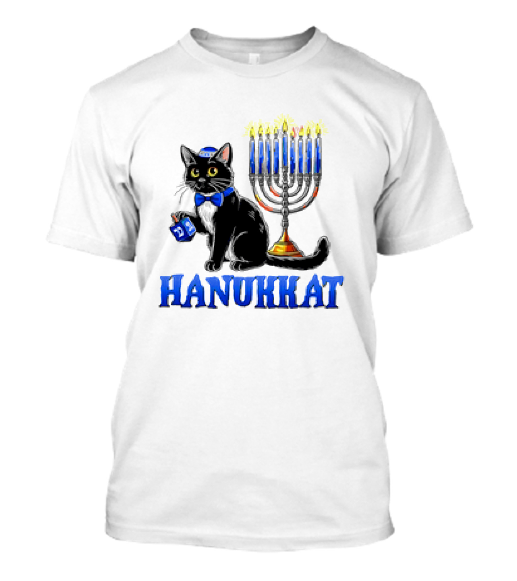 Hanukkat Cute Happy Hanukkah Jewish Cat Menorah Chanukah T-Shirt