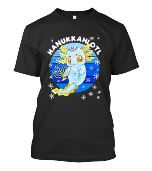 Hanukkahlotl Axolotl Dreidel Menorah Snowflakes Retro T-Shirt