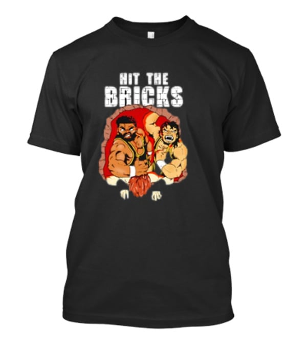 Hit The Bricks Cartoon Wrestlers Breaking Through Wall T-Shirt
