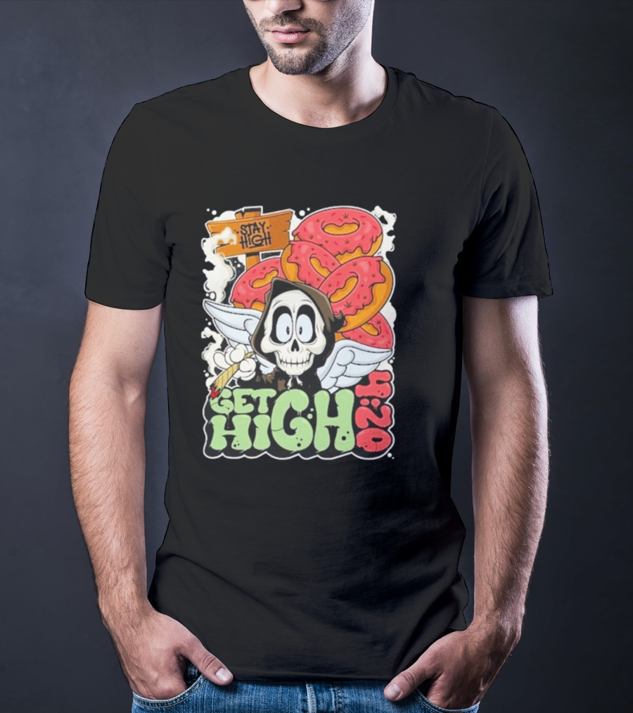 Stay High Get High 420 Skull Wings Donuts T-Shirt