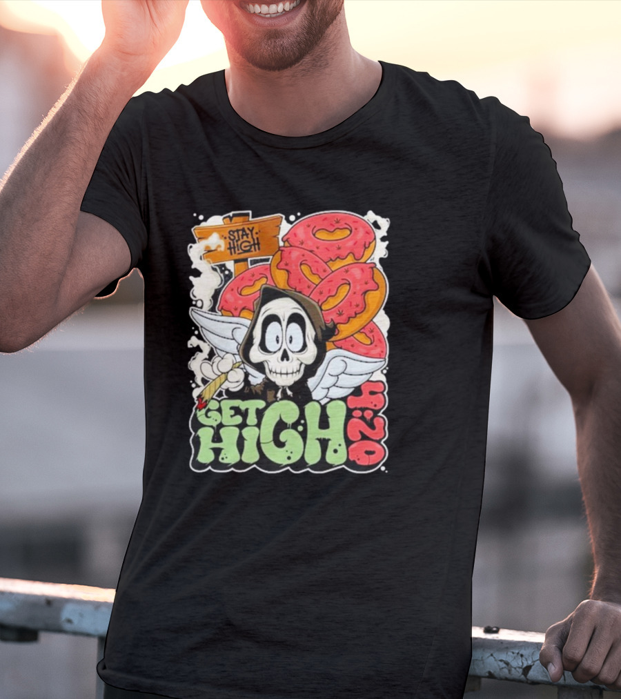 Stay High Get High 420 Skull Wings Donuts T-Shirt