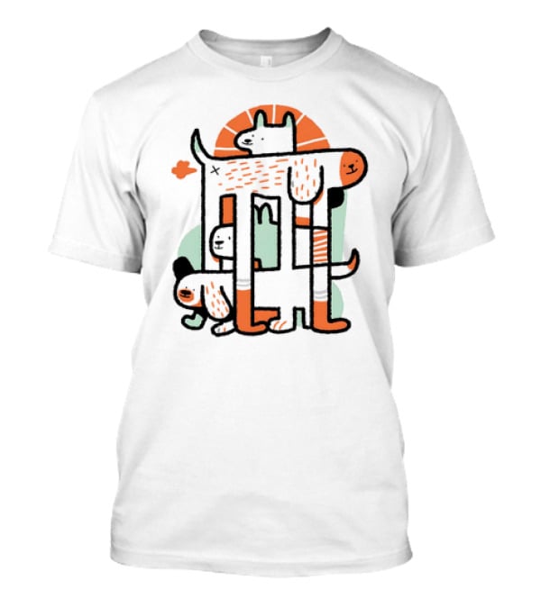 Dog Surrealist Bork Playful Abstract Canine Quartet T-Shirt