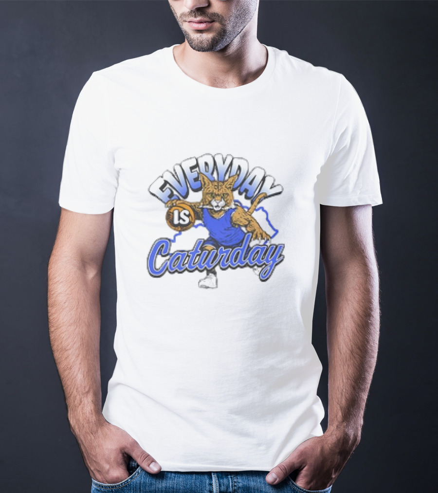 Everyday Is Caturday Basketball Cartoon Cat In Blue Jersey T-Shirt