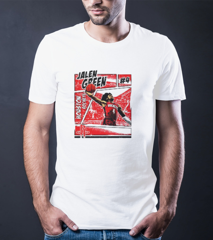 Jalen Green Houston Rockets #4 Comic Style Basketball T-Shirt