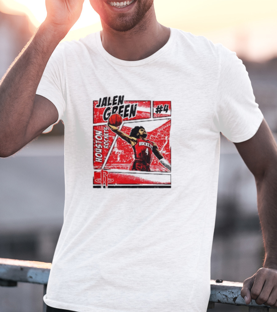 Jalen Green Houston Rockets #4 Comic Style Basketball T-Shirt