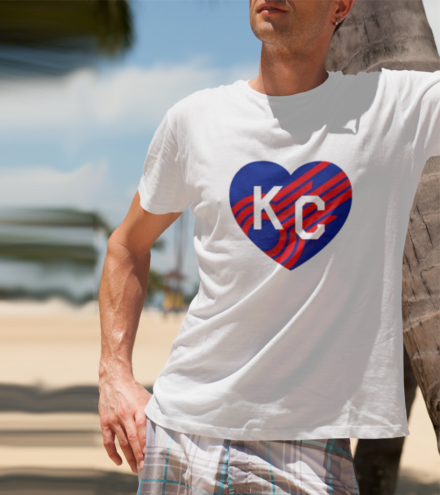 KC Comets Blue Red Striped Heart Love T-Shirt
