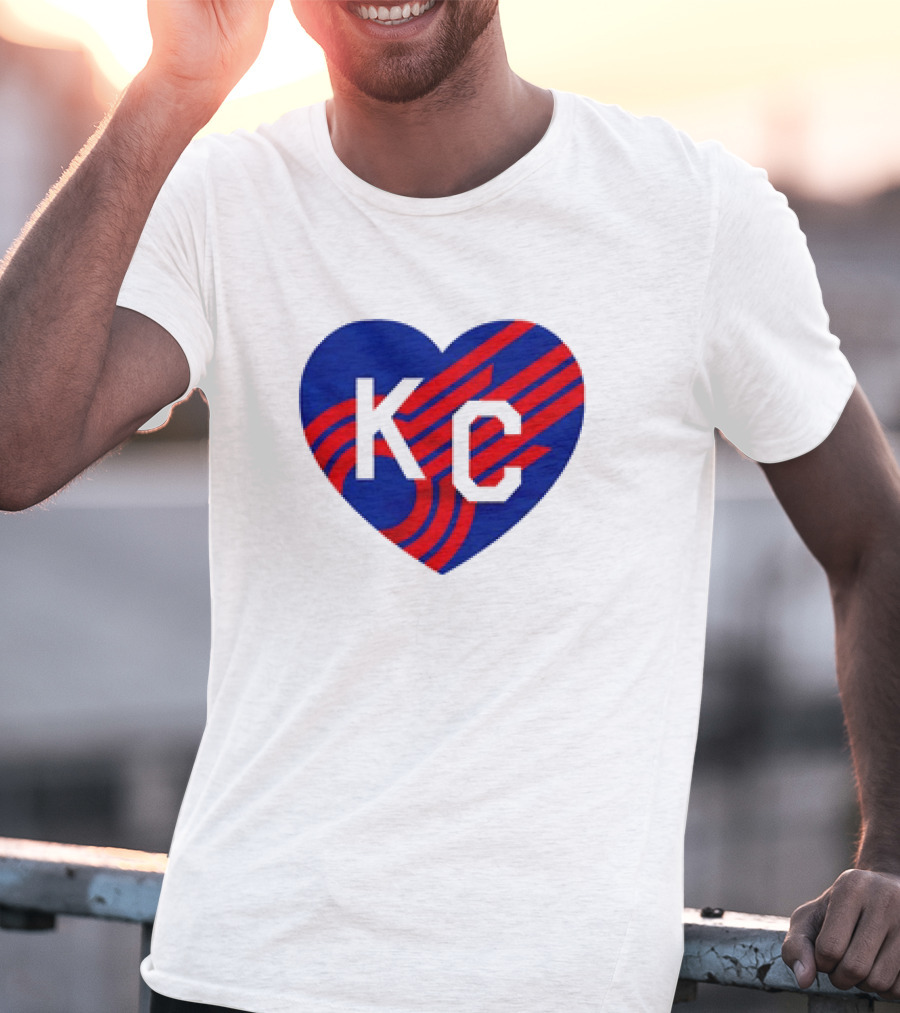 KC Comets Blue Red Striped Heart Love T-Shirt