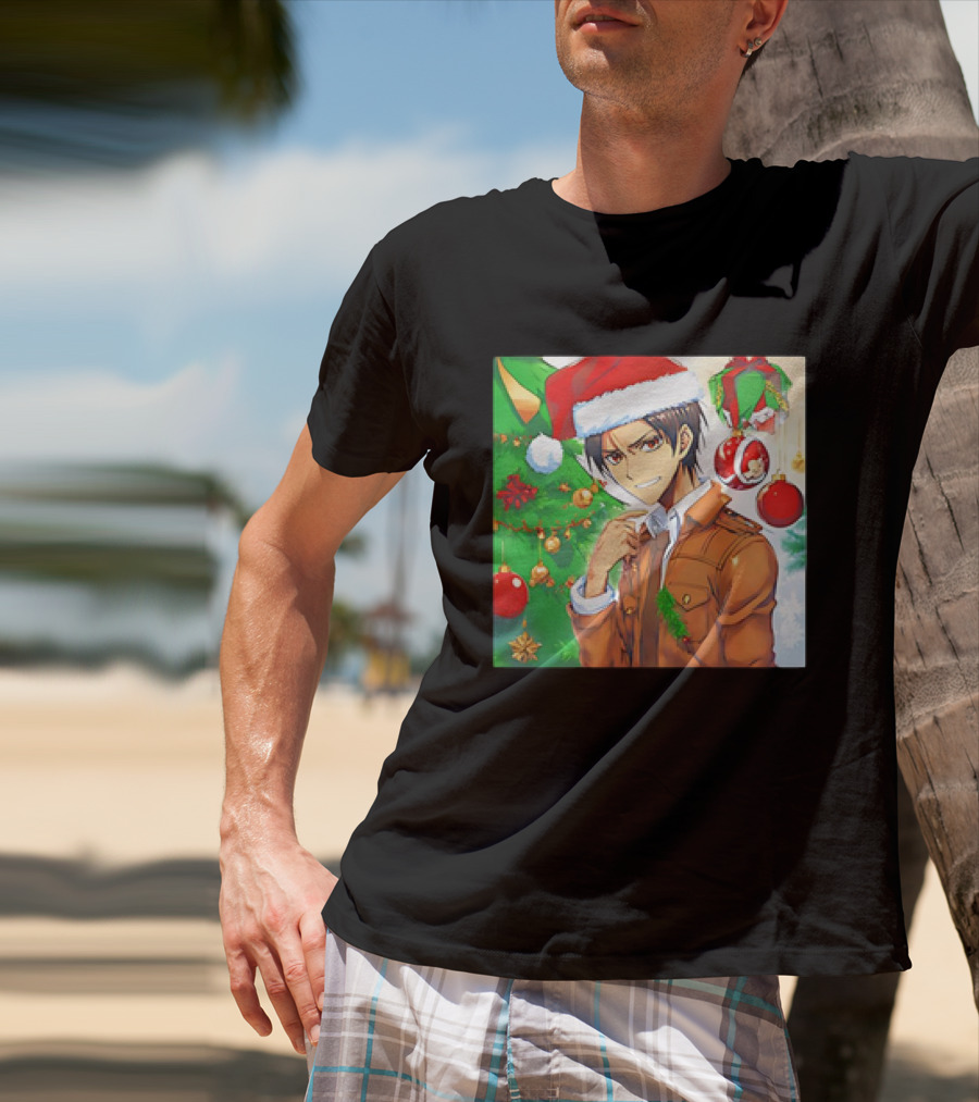 Eren Yeager Santa Hat Christmas Attack On Titan Anime Festive Tree Ornaments T-Shirt