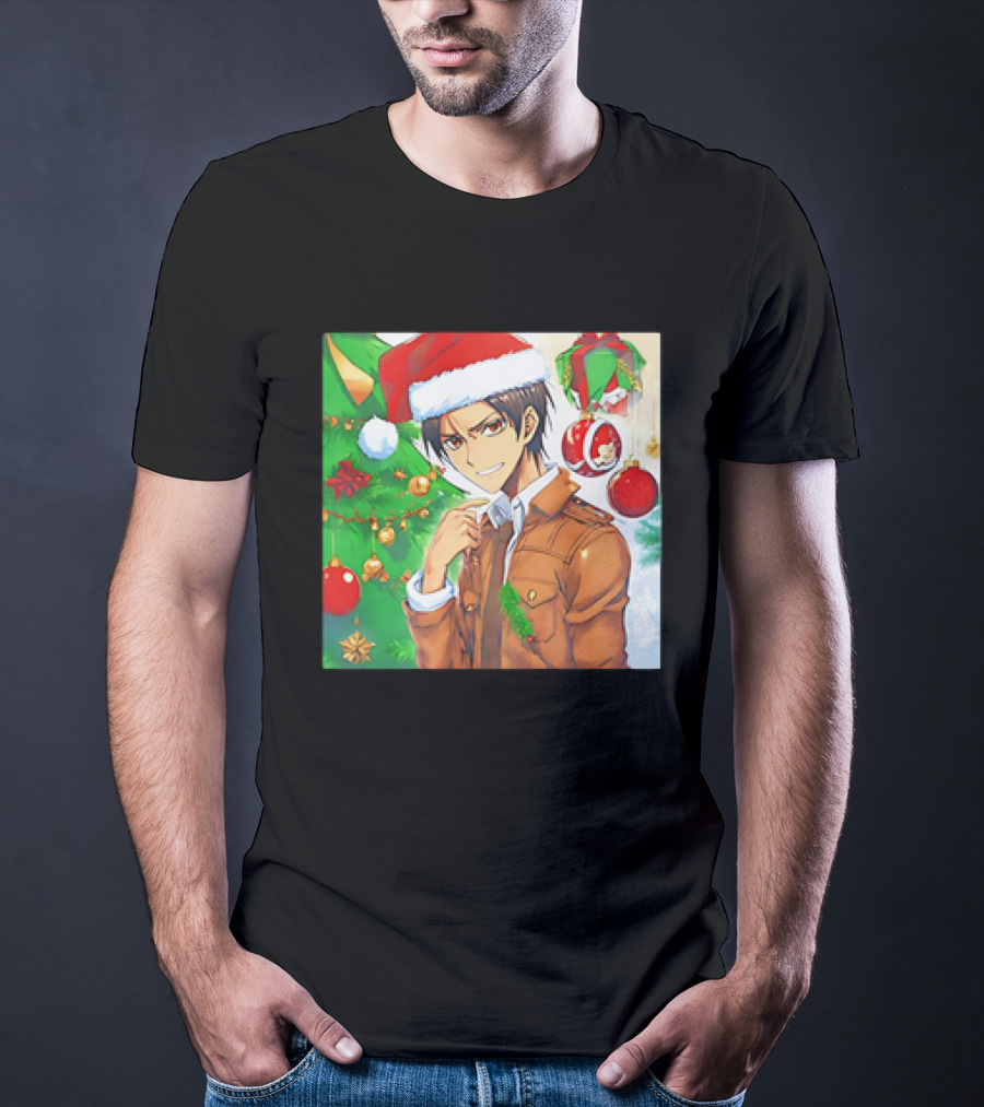 Eren Yeager Santa Hat Christmas Attack On Titan Anime Festive Tree Ornaments T-Shirt