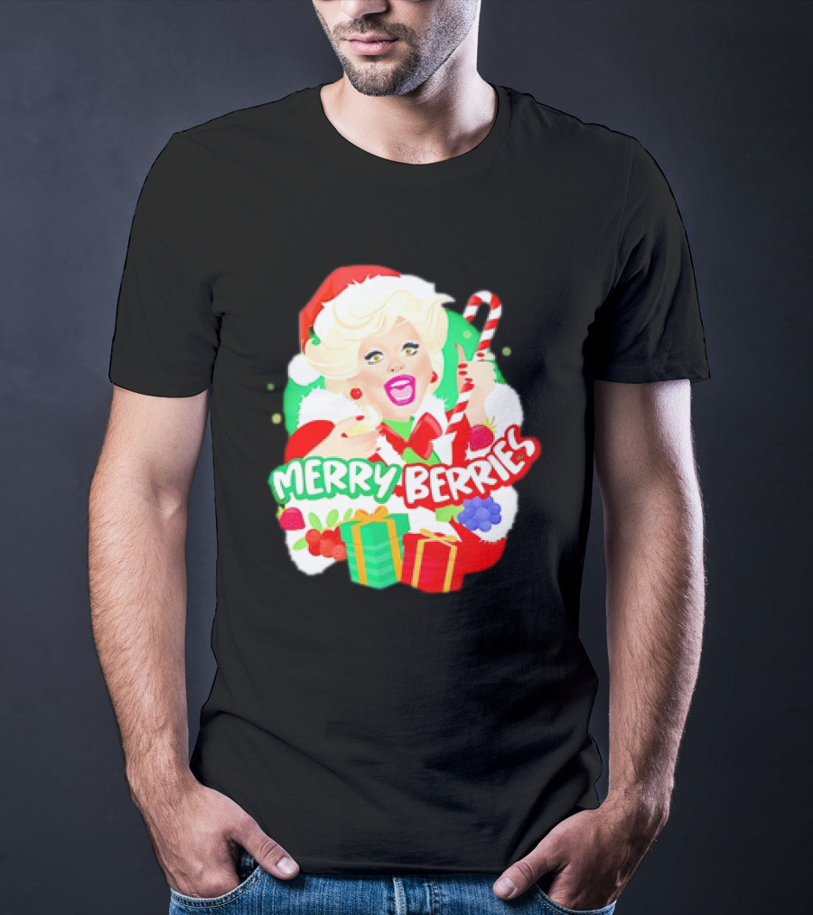 Merry Berries Christmas Santa Hat Candy Cane Gifts T-Shirt