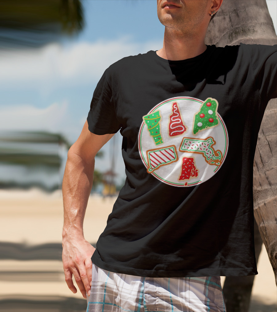 New England Christmas Cookies State Shapes Holiday Plate T-Shirt