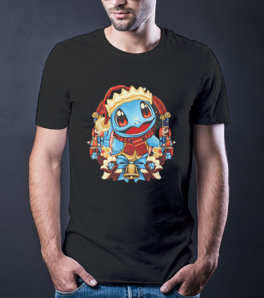 Squirtle Santa Hat Christmas Pokemon Cartoon Nutcrackers Bells T-Shirt