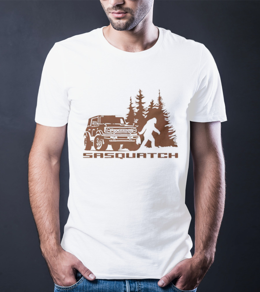 Sasquatch Bigfoot Bronco Truck Forest Scene T-Shirt