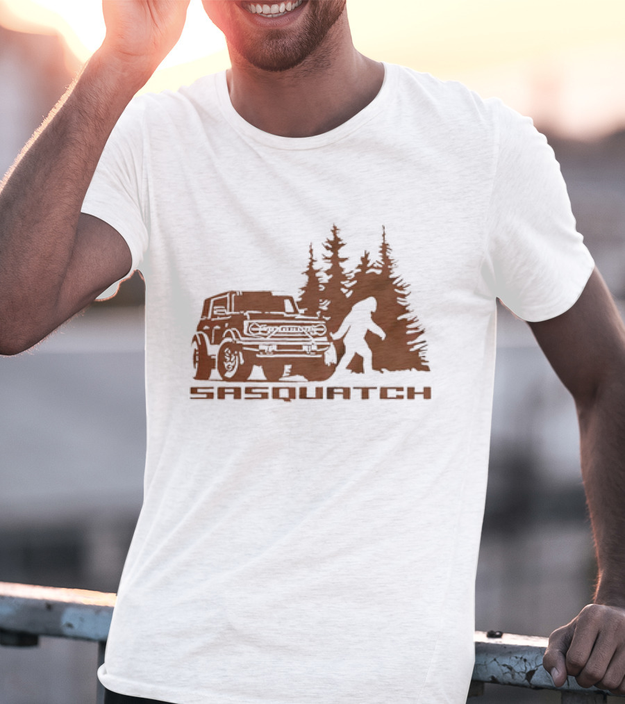 Sasquatch Bigfoot Bronco Truck Forest Scene T-Shirt