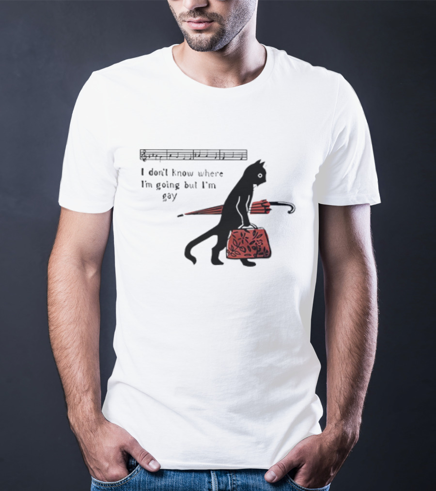 I Don't Know Where I'm Going But I'm Gay Cat With Umbrella And Bag T-Shirt