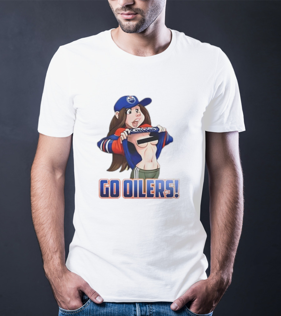 Edmonton Oilers Fan Girl Cartoon Go Oilers Enthusiasm T-Shirt