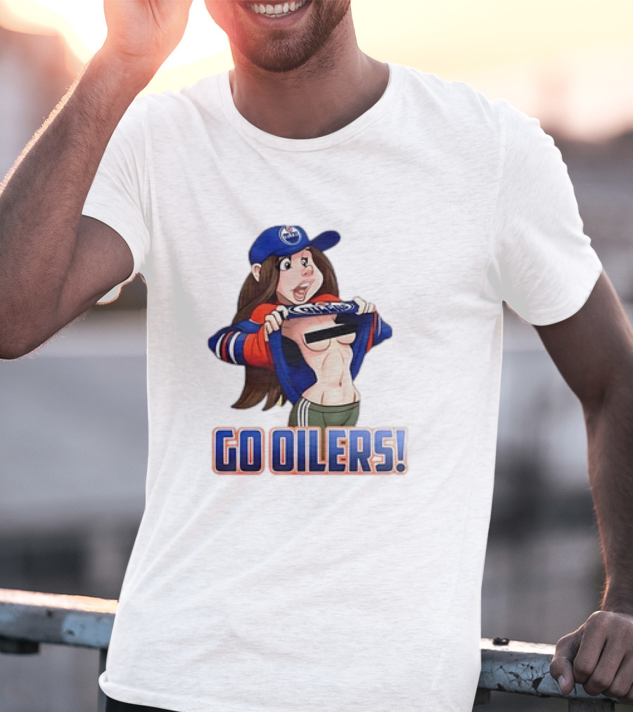 Edmonton Oilers Fan Girl Cartoon Go Oilers Enthusiasm T-Shirt