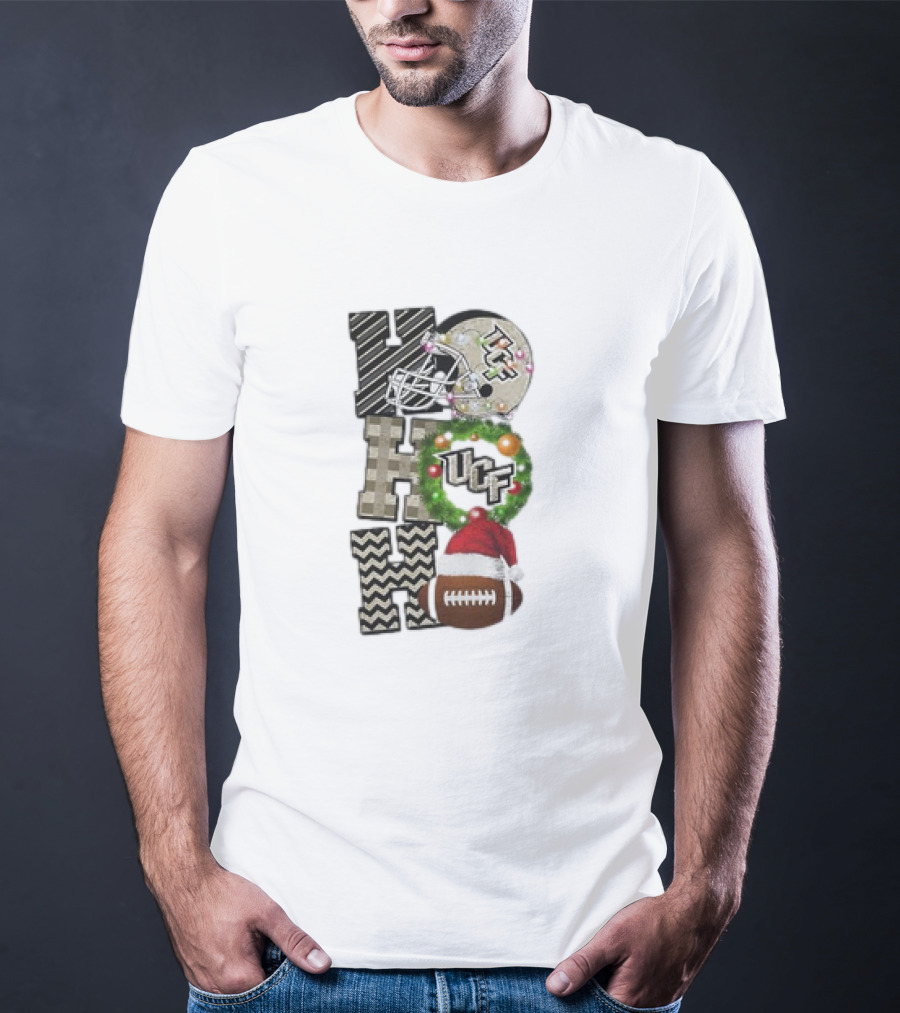 UCF Knights Football Christmas Helmet Wreath Santa Ho Ho Ho Game Day T-Shirt