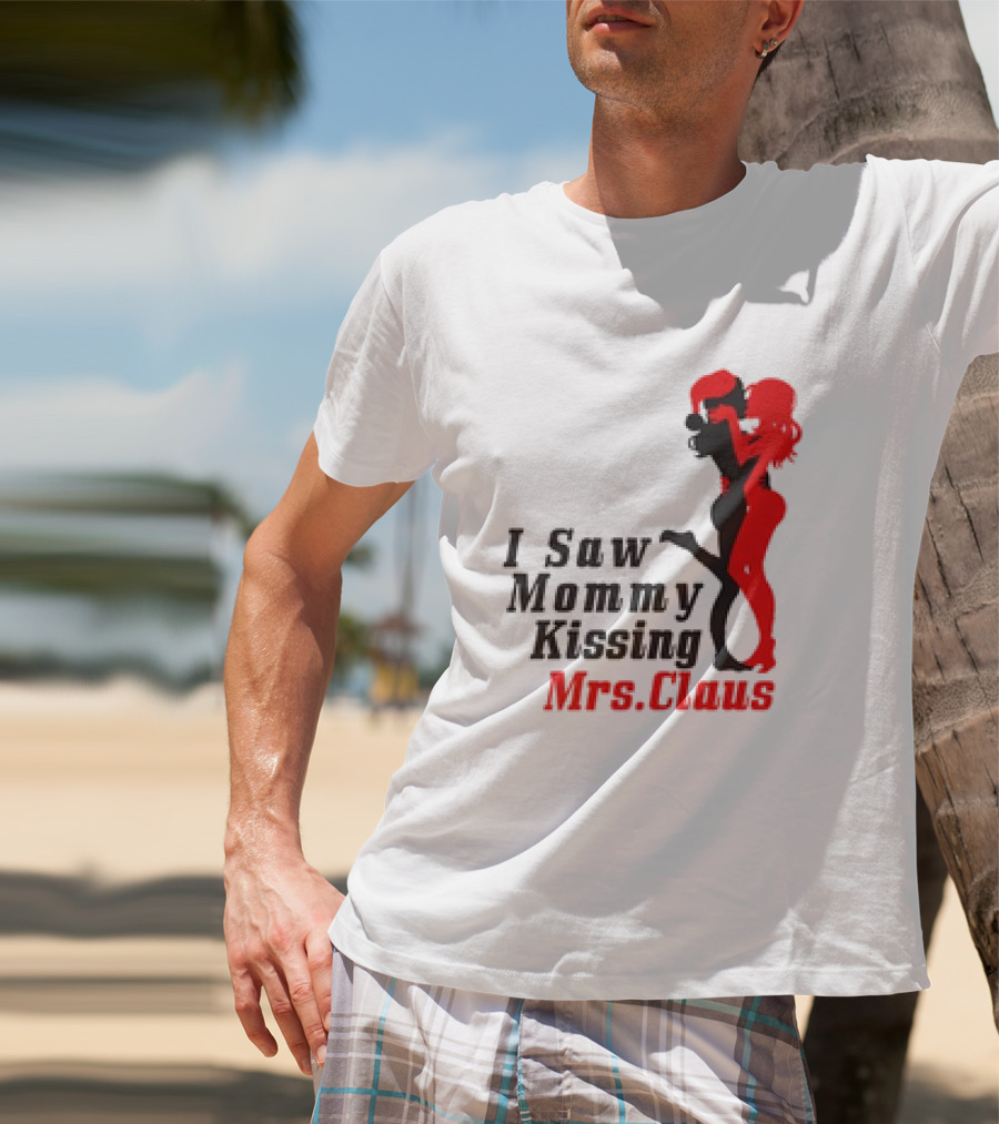 I Saw Mommy Kissing Mrs. Claus Retro Silhouette Christmas Fun T-Shirt