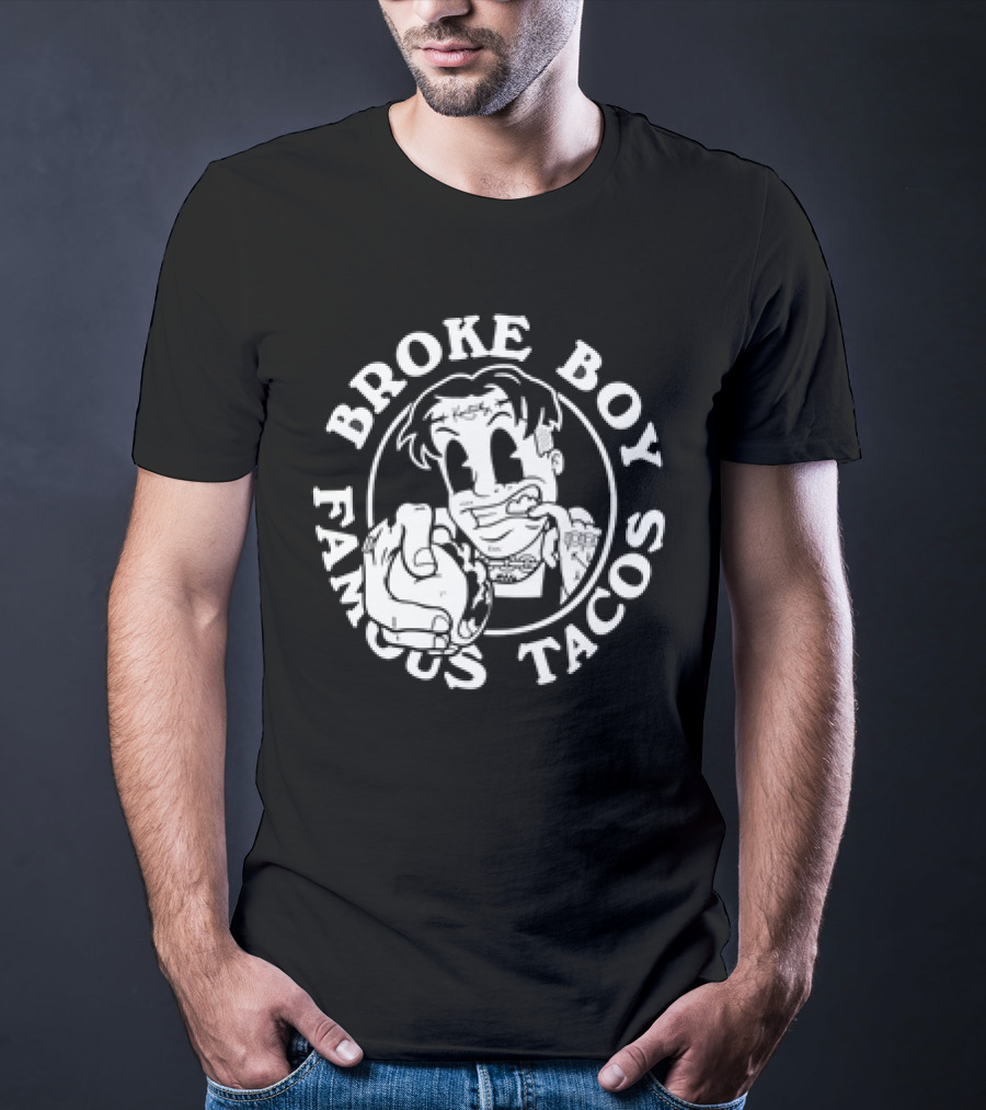 Broke Boy Famous Tacos Comic Character Hand Gesture T-Shirt