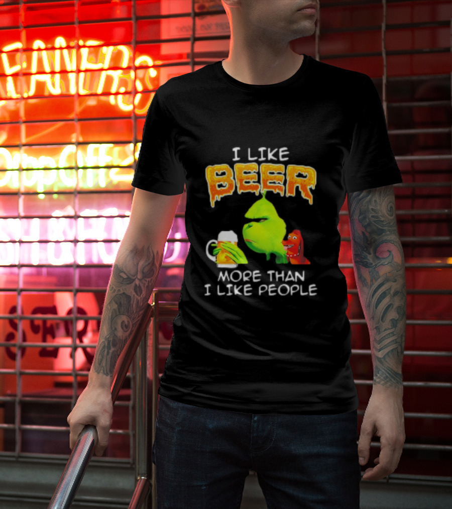 Grinch I Like Beer More Than I Like People With Dog Iconic T-Shirt